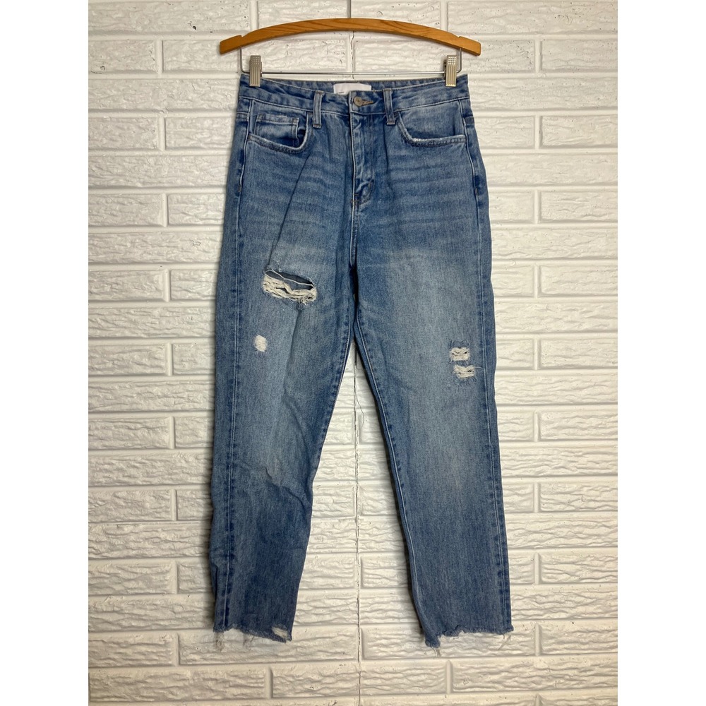 Vervet Distressed Mom Jeans Women 25 Blue Excellent High Rise Raw Hem VT1151